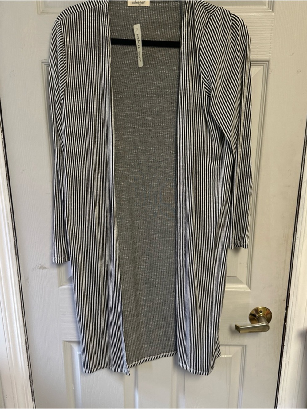 Eloquii Black & White Striped Open Front Cardigan